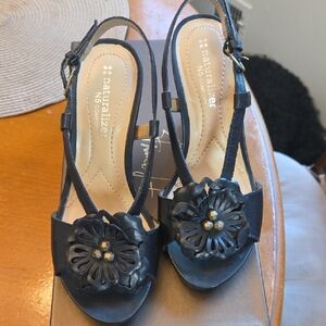 Franco Sarto Black Sandals with Floral Embellishment